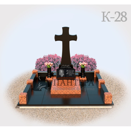 Мемориальный комплекс с крестом из красного гранита К28-2